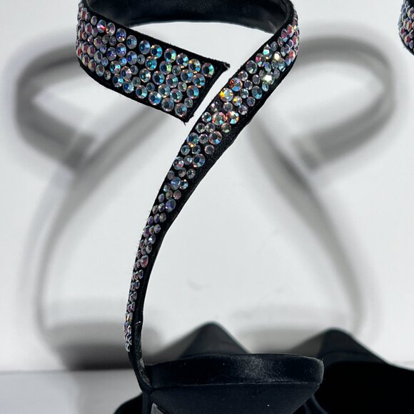 Sergio Rossi Swarovski Crystal Ankle Wrap High Heel Black Satin Shoe Sz 38 - Picture 5 of 15